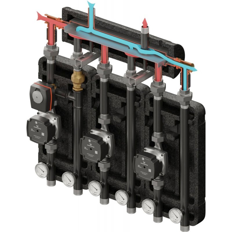 Elterm Brygada 3D+ 9004 Zestaw hydrauliczny (KRE 3D, 2xUNI, VRG432, pompy DN25 Grundfos, siłownik ARA) kod 849004