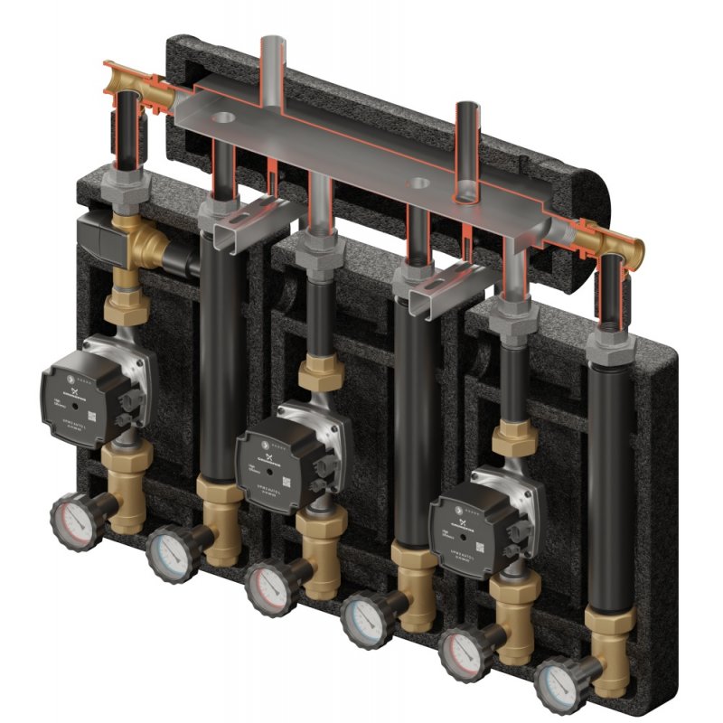Elterm Brygada PRO 3D+ 9003 Zestaw hydrauliczny (KRE 3D, 2xUNI, VTA322, pompy DN25 Grundfos) kod 869003