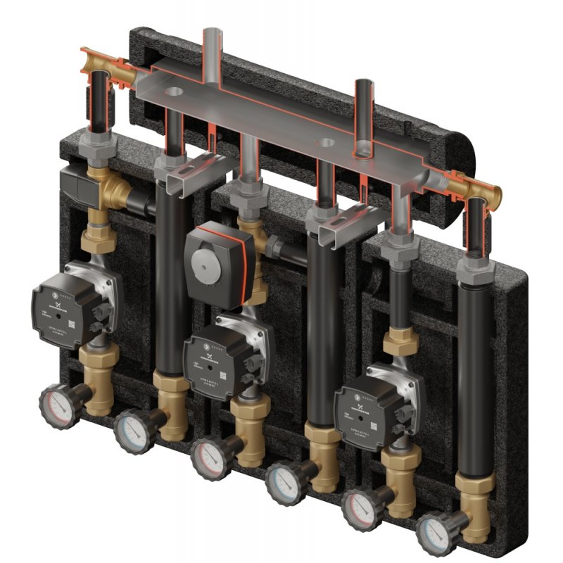 Elterm Brygada PRO 3D+ 9054 Zestaw hydrauliczny (KRE 3D, UNI, VTA372, VRG432, pompy DN25 Grundfos, siłownik ARA) kod 869054
