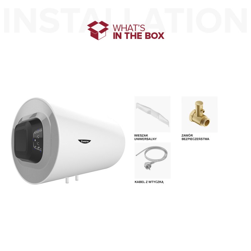 Ariston PRO1 ECO H 80V Elektryczny pojemnościowy podgrzewacz wody o mocy 1,8kW, poziomy kod 3201954 