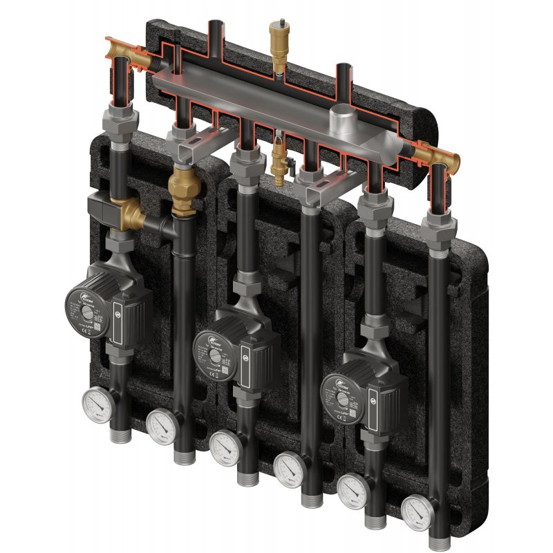 Elterm Kompania 3D+ 9003 Zestaw hydrauliczny (SKE 2DC+ 55kW, 2xUNI, VTA322, pompy DN25 Grundfos) kod 859003