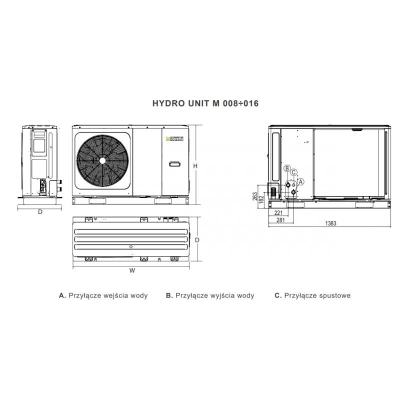 Beretta HYDRO UNIT M 016T Pompa ciepła typu monoblok powietrze/woda, trójfazowa, o mocy 15,9 kW Kod 20203678 