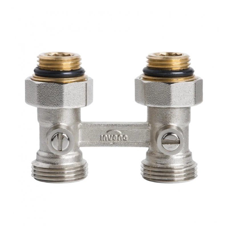 Invena Dwururowy blok kurków prosty z nyplami Kod CZ-86-P15-Z