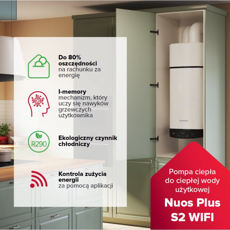 Ariston NUOS PLUS S2 WI-FI 80 WH podgrzewacz wody z pompą ciepła kod 3629145 