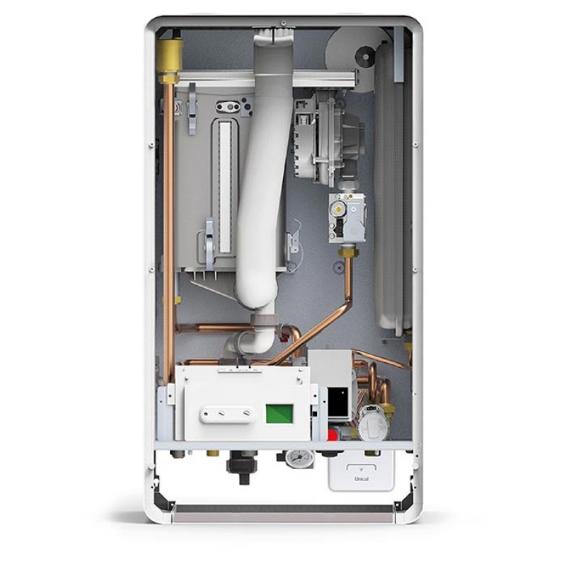 UNICAL KON1 C24 Kocioł kondensacyjny dwufunkcyjny o mocy 3,2 - 23,6kW front biały z regulatorem TECH WiFi OT kod 101508 