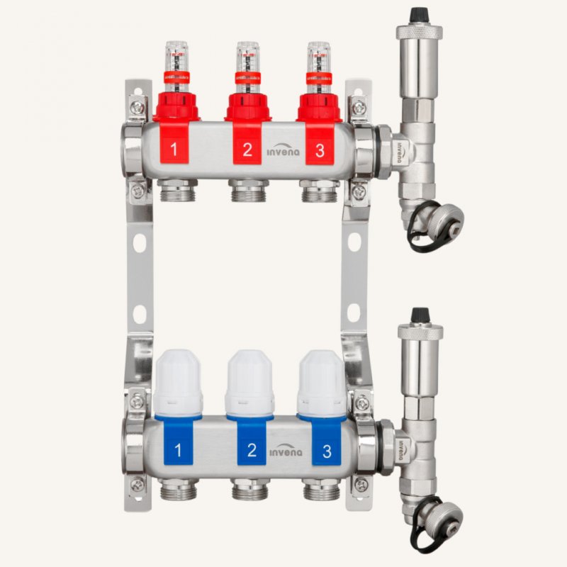 Invena Prov. Inox. Rozdzielacz nierdz. Ogrzewania podłogowego inox 3-obieg. kod PM-06-003-Z