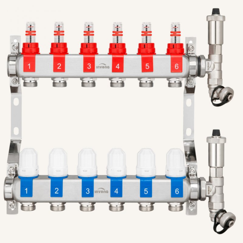 Invena Prov. Inox. Rozdzielacz nierdz. Ogrzewania podłogowego inox 6-obieg. kod PM-06-006-Z