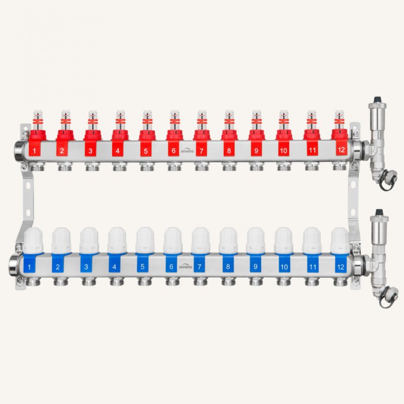 Invena Prov. Inox. Rozdzielacz nierdz. Ogrzewania podłogowego inox 12-obieg. kod PM-06-012-Z