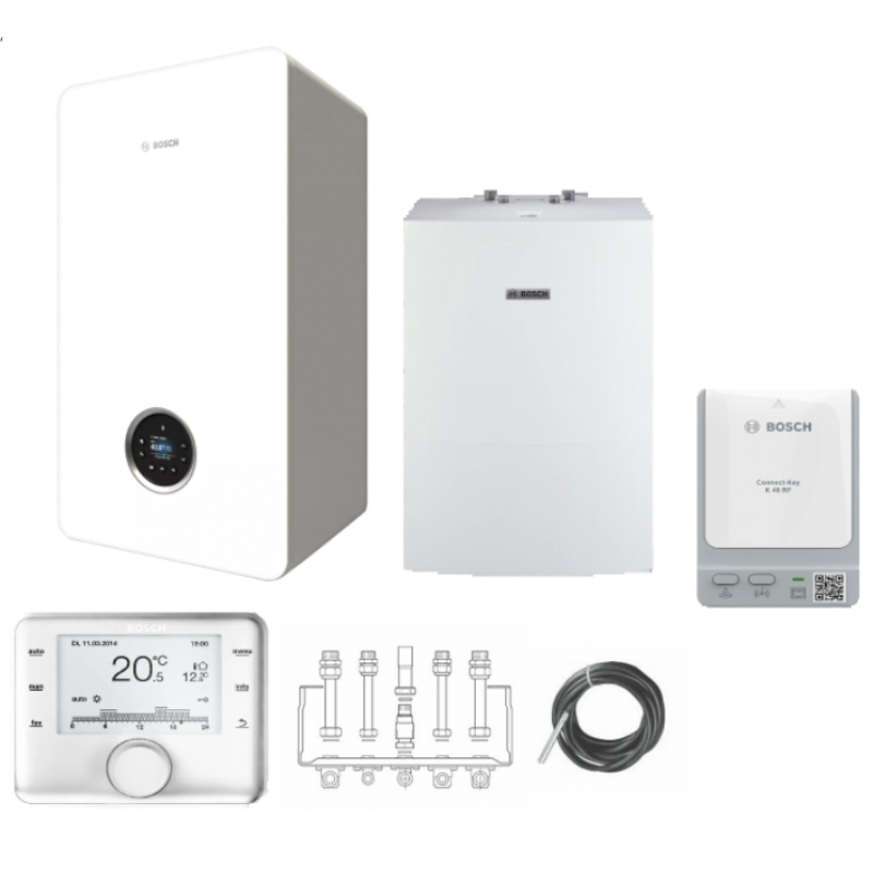 Bosch Condens GC5700iW 24kW + pozioma płyta montażowa + Bosch Stora WD120B + czujnik c.w.u. zasobnika + Bosch CR 400 + Bosch AF2 + Bosch Connect-Key K40RF kod 8734100905