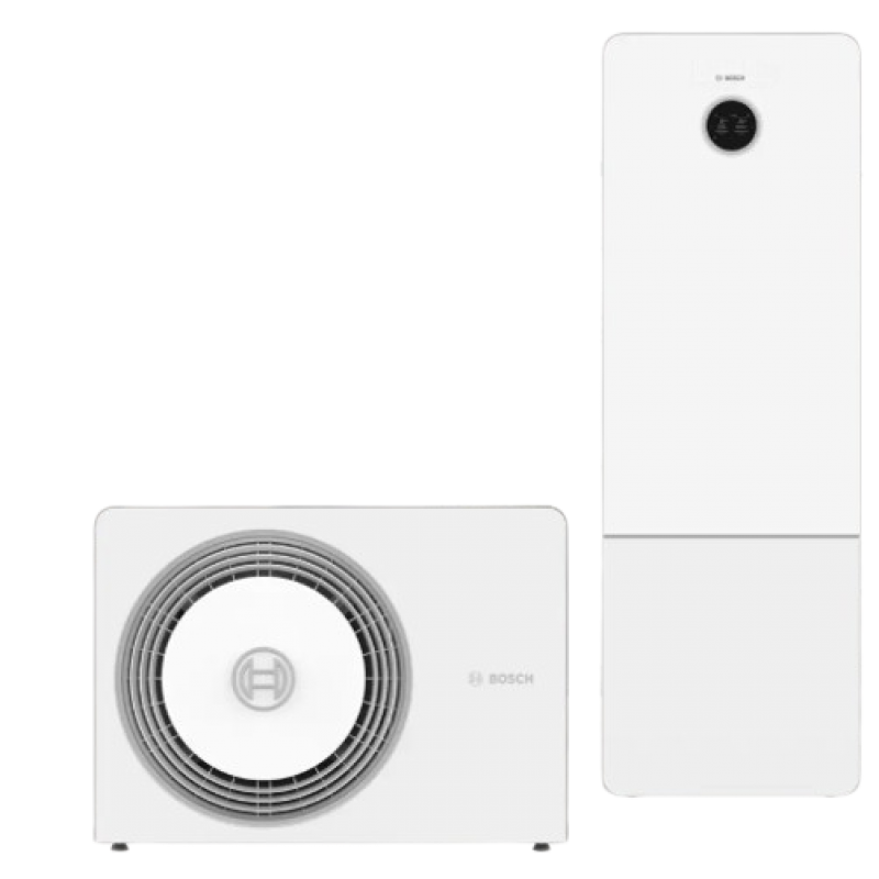Bosch Compress CS6800iAW 5 ORM-S Pompa ciepła typu monoblok powietrze-woda o mocy 5,4kW z grzałką i modułem wewnętrznym z wbudowanym zasobnikiem 170L (biały front z szkła akrylowego) Kod 7738602324