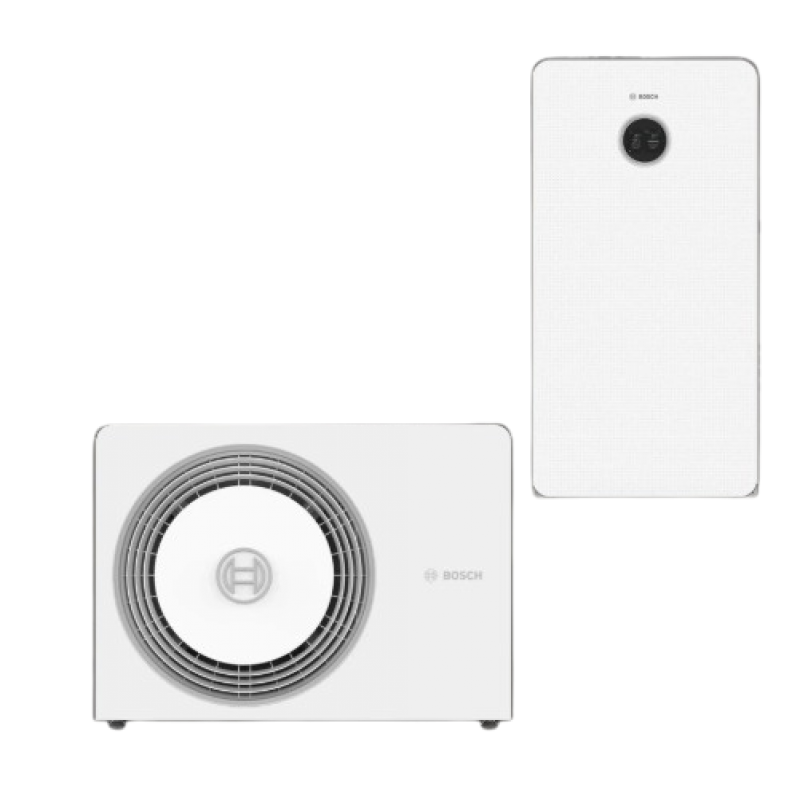 Bosch Compress CS6800iAW 5 ORMB-S Pompa ciepła typu monoblok powietrze-woda o mocy 5,4kW z grzałką i modułem stojącym wewnętrznym (biały front z szkła akrylowego) + zbiornik buforowy Kod 7738602330