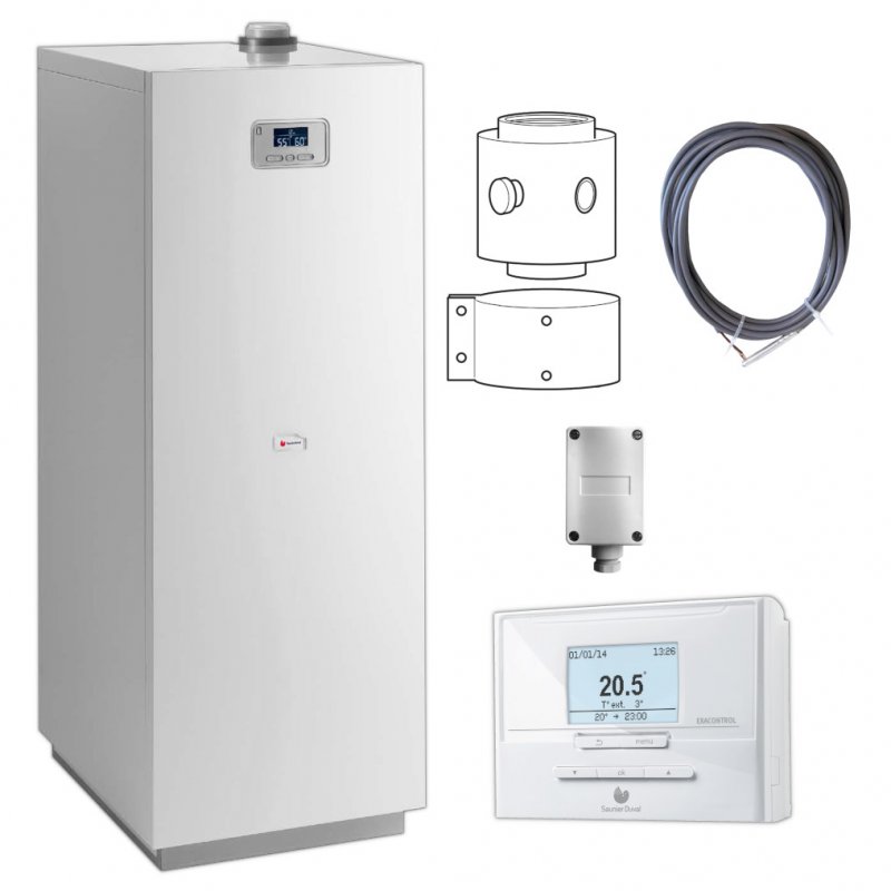 Saunier Duval Niedźwiedź Condens 25 + adapter kks 80/125 + sensor automatyki pogodowej + regulator EXACONTROL E7C + czujnik NTC kod 0010020532