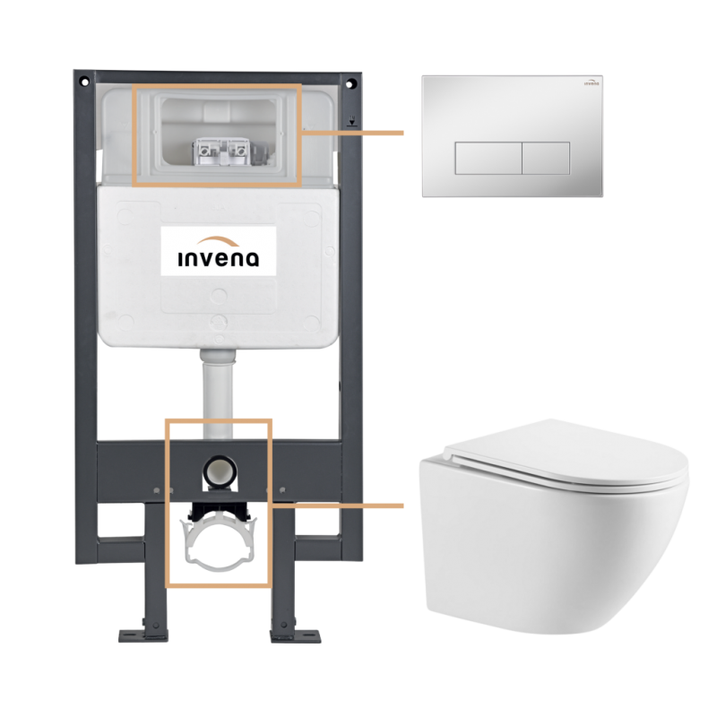 Invena Zestaw podtynkowy WC z miską WC Limnos z przyciskiem 603 chrom kod CK-93-031