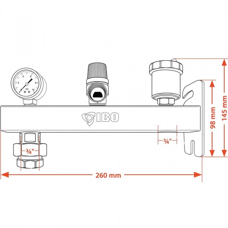 IBO Grupa bezpieczeństwa IGB INOX 6 bar C.W.U 3/4 cala kod KAT01133 
