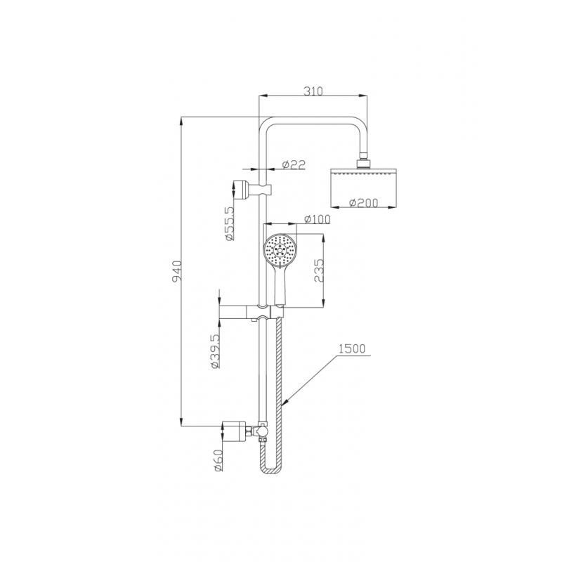 Invena Deszczownia z baterią termostatyczną Esla chrom kod AU-94-D01-C 