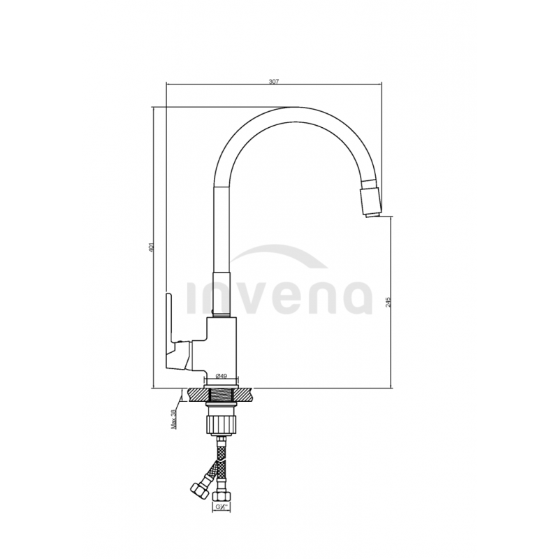 Invena Joga Bateria zlewozmywakowa z elastyczną wylewką Beż kod BZ-32-L03-C 