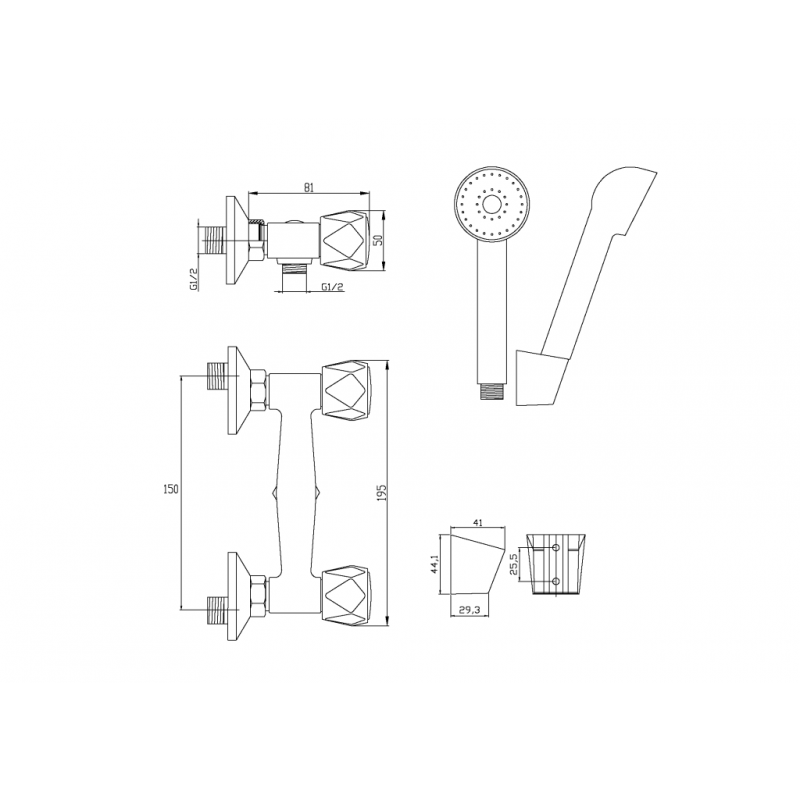 Invena Bateria natryskowa Modena z zestawem natryskowym chrom  kod BN-11-F0S-L 