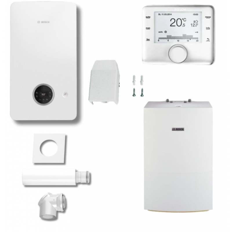 Bosch CONDENS GC2300iW 15P Kocioł gazowy + Zasobnik Stora WD120B + regulator CR400 + zestaw przyłączeniowy 80/125 do szachtu + czujnik temperatury zewnętrznej kod 8734100641 URUCHOMIENIE GRATIS !!