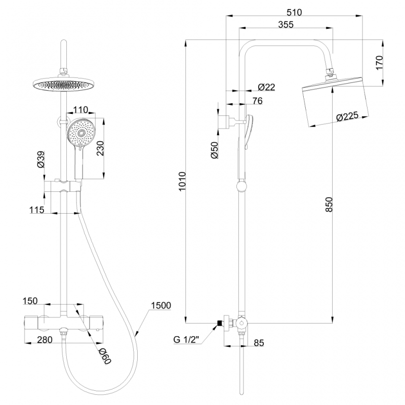 Invena Deszczownia z baterią termostatyczną Volos chrom kod AU-37-T01-V 