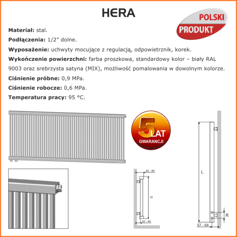 Termix grzejnik biały HERA 600x600 mm dekoracyjny HE 60/60 