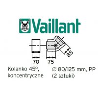 Vaillant kolano 45° koncentryczne 80/125 mm, PP kolano do komina kod 303211 (2 sztuki)