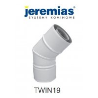 Jeremias kolano spalinowe 45° fi 60/100, dwuścienne białe, kolano kominowe, TWIN19