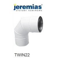 Jeremias kolano spalinowe 87° fi 80/125, dwuścienne, koncentryczne białe, kolano kominowe TWIN 22