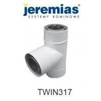 Jeremias trójnik spalinowy fi 60/100 87 st. dwuścienny biały TWIN317