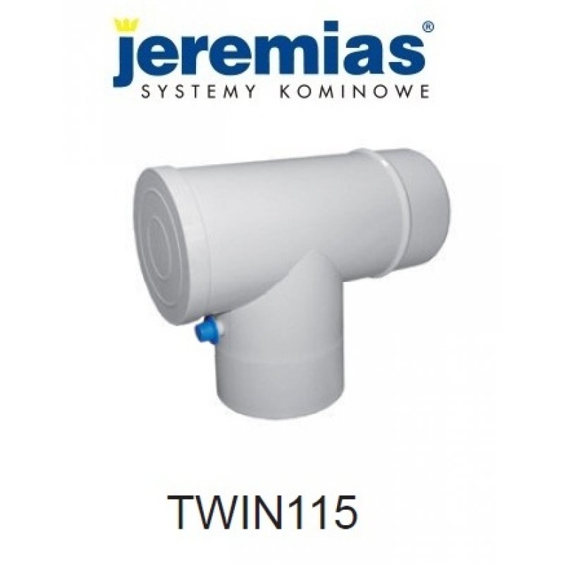 Jeremias trójnik spalinowy fi 60/100 z króćcem pomiarowym dwuścienny biały TWIN 115
