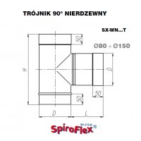 Spiroflex  trójnik spalinowy 90° fi 130 stal nierdzewna, trójnik kominowy SX-WN130T